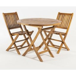 Ensemble d'extérieur en teck, table ronde 90 cm et 2 chaises pliantes, bois de teck Grade a,
