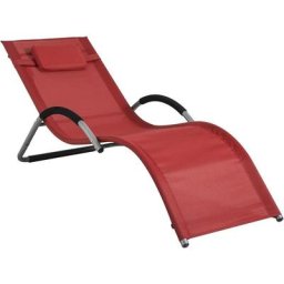 OGS38-R Transat de Jardin Chaise Longue Bain de Soleil avec Appui-tête- Charge Max 120 kg, Rouge