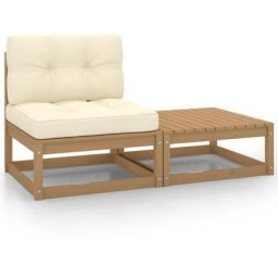 Salon de jardin 2 pcs avec coussins Marron miel Bois de pin Vidaxl marron miel