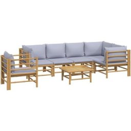 Salon de jardin 7 pcs avec coussins gris clair bambou Vidaxl n/a