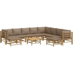Salon de jardin 11 pcs avec coussins taupe bambou Vidaxl n/a