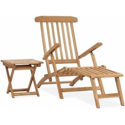 Chaise longue de jardin avec repose-pied et table Bois de teck Vidaxl n/a