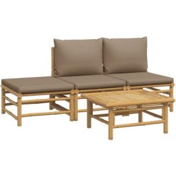 Salon de jardin 4 pcs avec coussins taupe bambou Vidaxl n/a