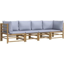 Salon de jardin 4 pcs avec coussins gris clair bambou Vidaxl n/a