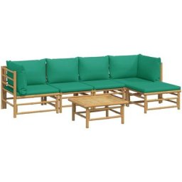 Salon de jardin 6 pcs avec coussins vert bambou vidaXL - N/A