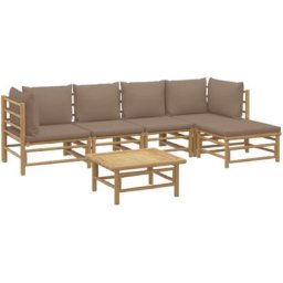 Salon de jardin 6 pcs avec coussins taupe bambou Vidaxl n/a