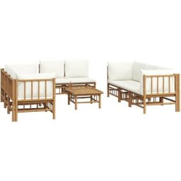 Salon de jardin 9 pcs avec coussins blanc crème bambou Vidaxl n/a