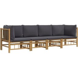 Salon de jardin 4 pcs avec coussins gris foncé bambou Vidaxl n/a