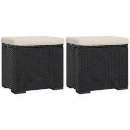 Poufs avec coussins 2 pcs noir 40x30x40 cm résine tressée Vidaxl Black