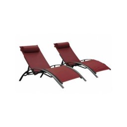 Lot de 2 bains de soleil MONACO - Rouge bourgogne (transat)