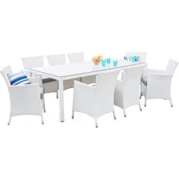 Salon de Jardin Table et 8 Chaises en Résine Tressée et Aluminium Blanc et Gris Italy - Blanc