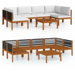 Salon de jardin 7 pcs avec coussins Crème Bois d'acacia solide Vidaxl n/a
