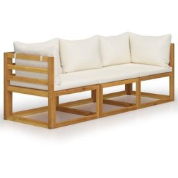 Canapé de jardin à 3 places avec coussin Crème Bois d'acacia vidaXL - Crème