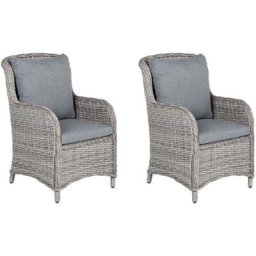 Set 2 Chaises Fauteuils de Jardin en Rotin Gris avec Coussins Assortis pour Salon Extérieur ou