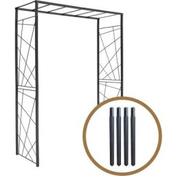 Kit arche de jardin Mandala en acier anthracite tubes carrés grand modèle + 4 supports poteaux à