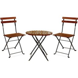 Avolio Bistro - Ensemble de jardin avec petite table et 2 chaises pliantes en acier et bois avec