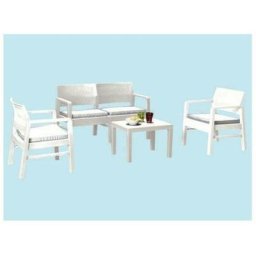 Set salon d'extérieur Carpi, Salon de jardin composé de 2 fauteuils, 1 canapé et 1 table basse,