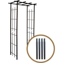 Kit arche de jardin pergola en fer vieilli tubes carrés petit modèle + 4 supports poteaux à enfoncer