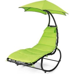 Bain de Soleil Transat Suspendu avec Pare-Soleil Hamac et Coussin/Balancelle de Jardin et Patio