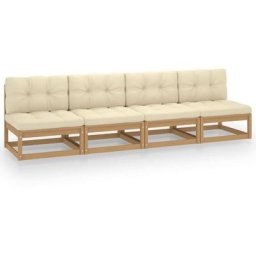 Canapé 4 places de jardin avec coussins Bois de pin massif Vidaxl marron miel