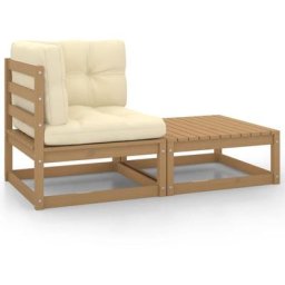 Salon de jardin 2 pcs avec coussins Marron miel Bois de pin Vidaxl marron miel