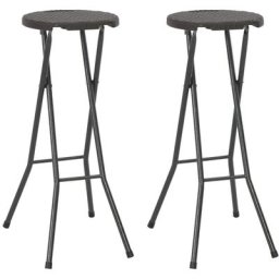 Tabouret de bar pliable 2 pcs pehd et acier Marron Aspect rotin Vidaxl n/a