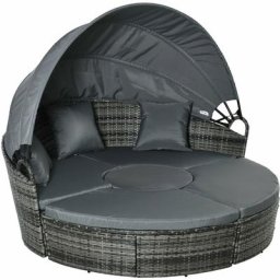Lit canapé de jardin modulable grand confort pare-soleil pliable 5 coussins 3 oreillers 180L x 175l