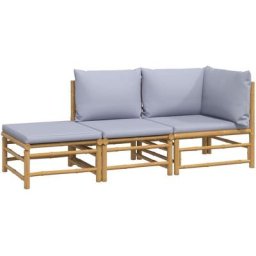 Salon de jardin 3 pcs avec coussins gris clair bambou Vidaxl n/a