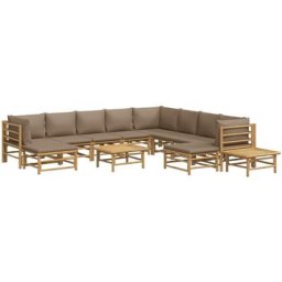 Salon de jardin 12 pcs avec coussins taupe bambou Vidaxl n/a