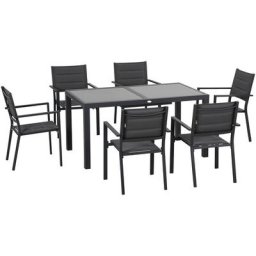 Outsunny - Ensemble de jardin 6 personnes chaises empilables table extensible 150/210L cm alu.