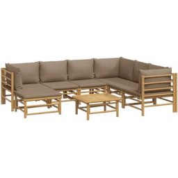 Salon de jardin 8 pcs avec coussins taupe bambou Vidaxl n/a