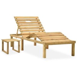 Chaise longue de jardin avec table | Bain de soleil Transat Bois de pin imprégné 86620 - Brun
