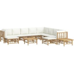 Salon de jardin 12 pcs avec coussins blanc crème bambou Vidaxl n/a