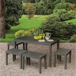 Dmora - Set salon d'extérieur Sanremo, Ensemble de jardin avec 1 table rectangulaire et 4 bancs,