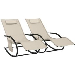 Chaises longues à bascule 2 pcs Crème Acier et textilène Vidaxl Crème