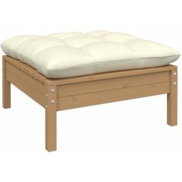 Repose-pied de jardin avec coussin crème Bois de pin massif Vidaxl marron miel