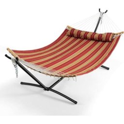 Costway - Hamac d'Extérieur avec Oreiller Amovible en Tissu, Acier, Bambou, pour de Jardin Camping,