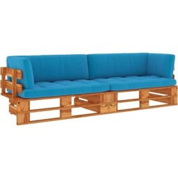 Canapé palette 2 places et coussins Pin imprégné de marron miel Vidaxl Bleu