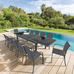 Table Piazza Extensible en Verre Graphite 12 Places - Hespéride - Graphite