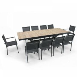 Table extensible aluminium et céramique avec 10 chaises - Tivoli - Marron