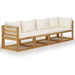 Canapé de jardin à 4 places avec coussin Crème Bois d'acacia Vidaxl Crème