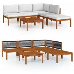 Salon de jardin 6 pcs avec coussins Crème Bois d'acacia solide Vidaxl n/a