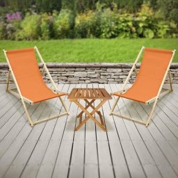 Ecd Germany - Set 2x bains de soleil avec table basse pliante en bois fauteuils plage orange