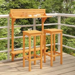 Set de 1 Table + 2 Tabourets de bar de balcon | Ensemble Table et Chaises Bois d'acacia solide 70895