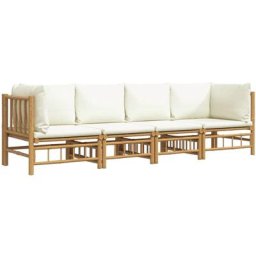 Salon de jardin 4 pcs avec coussins blanc crème bambou Vidaxl n/a