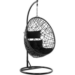 Beliani - Fauteuil Suspendu Avec Support en Rotin Noir avec Coussin pour Usage à l'Intérieur et