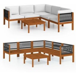 Salon de jardin 6 pcs avec coussins Crème Bois d'acacia solide Vidaxl n/a