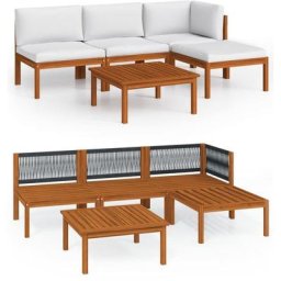 Salon de jardin 5 pcs avec coussins Crème Bois d'acacia solide vidaXL - N/A