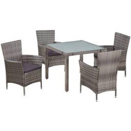 Mobilier à dîner de jardin 5 pc et coussins Résine tressée Gris vidaXL - Grey and white