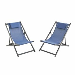 Alice's Garden - Lot de 2 bains de soleil - Gaia Bleu nuit - Transat en aluminium gris anthracite